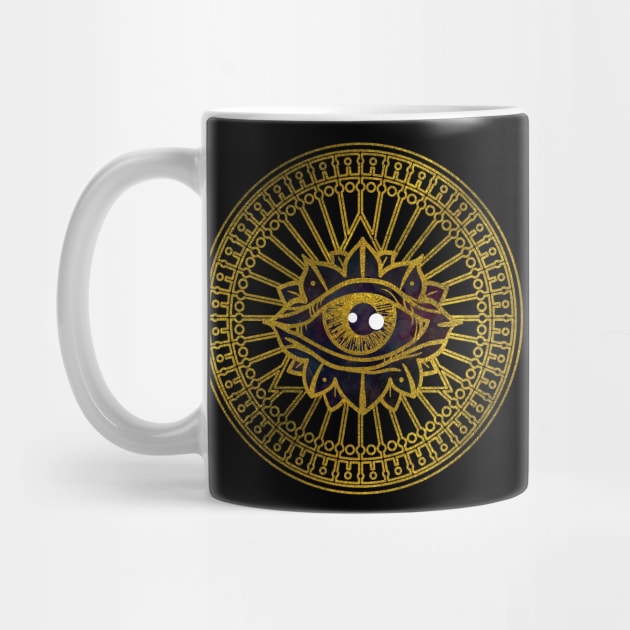 All Seeing Mystic Eye Gold on Nebula Sky by Nartissima